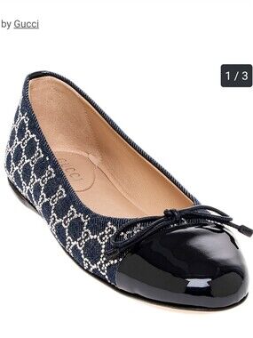 New Gucci Crystal Ballet Flats Denim